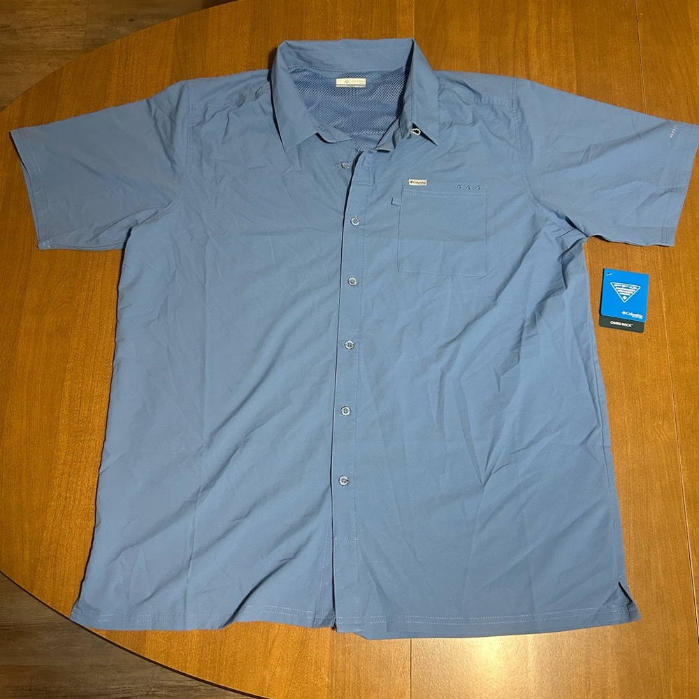 Columbia Blue Casual Button Down Shirt Short Sleeve
